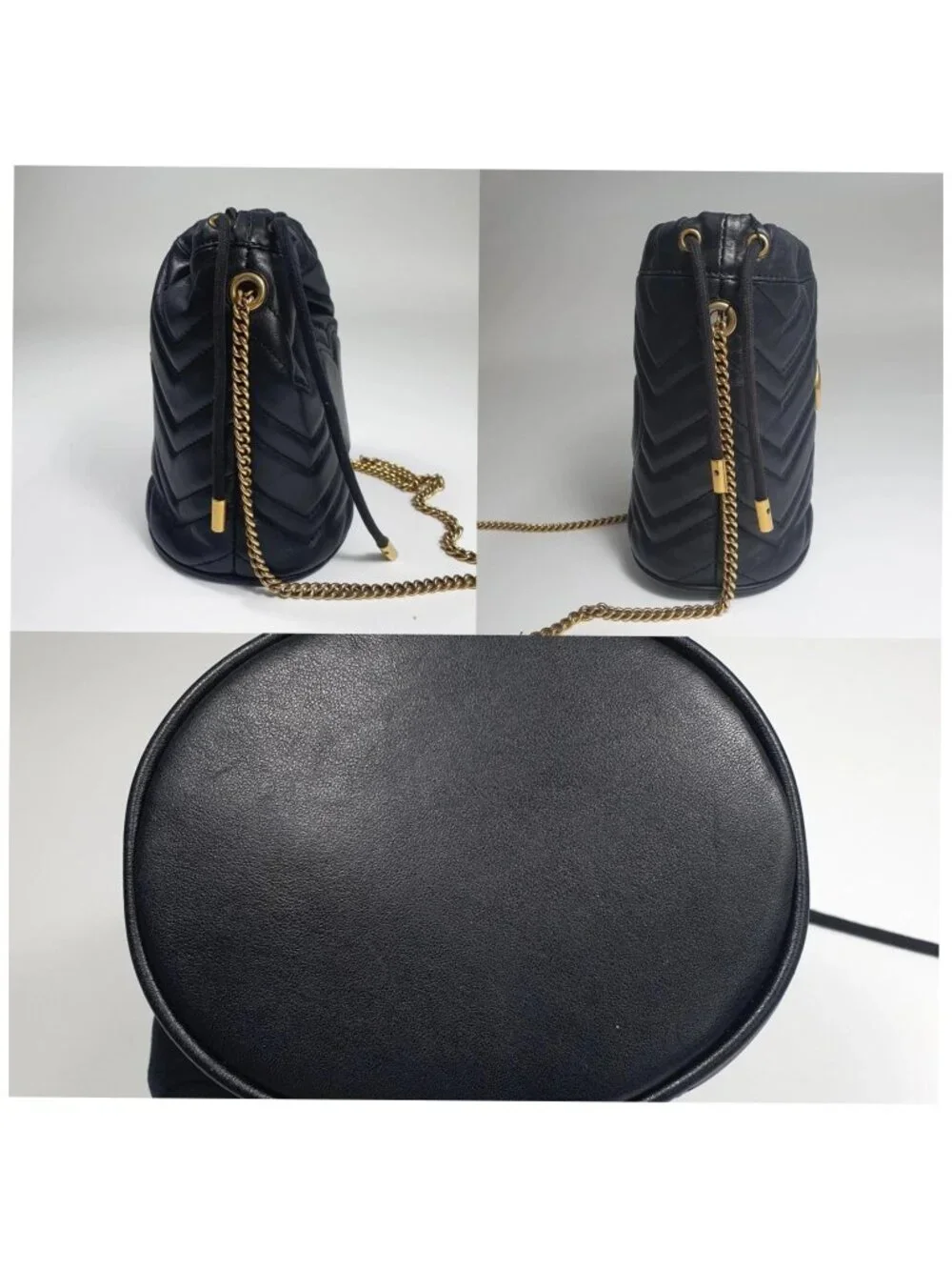 Authentic Gucci GG Marmont Bucket Bag Black Leather